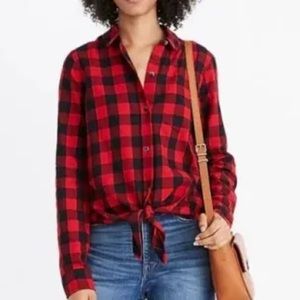 Madewell Buffalo Check Tie Front Cotton Flannel, Size M🟥⬛️